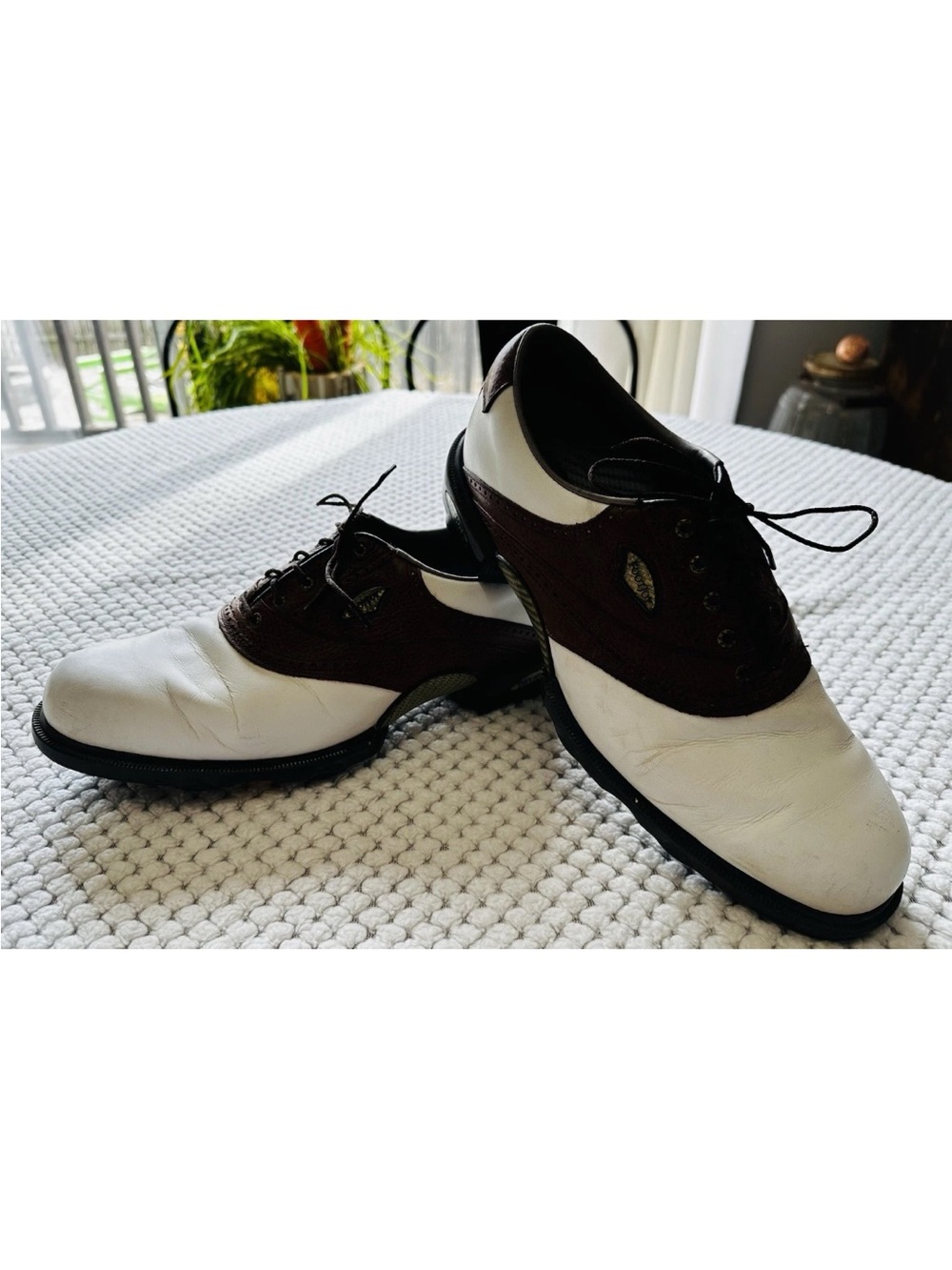Footjoy Dryjoys Opti Flex Men’s 11 1/2 Brown/White Leather Golf Shoes 53410